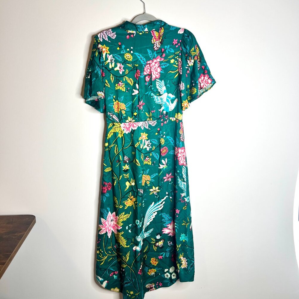 Anthropologie Teal Floral Wrap Midi Dress - Picture 10 of 10